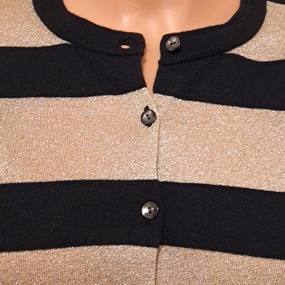 Ann Taylor Button-Down Cardigan Black and Gold Metallic Lightweight Sweater - Picture 2 of 6